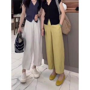 2025夏季薄款天丝亚麻休闲阔腿裤女大码宽松显瘦九分气球裤奶奶裤