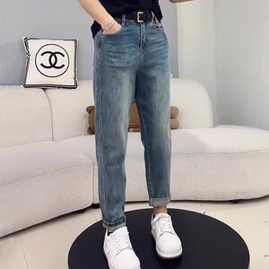 2023秋季大码女装高腰直筒哈伦牛仔裤显瘦胖mm梨型身材显瘦老爹裤