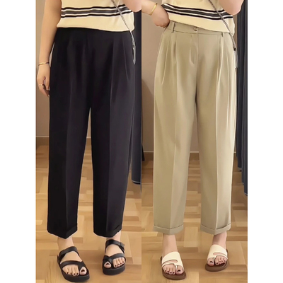 黑色直筒休闲西装裤女夏季新款胖妹妹梨形身材宽松显瘦高腰九分裤
