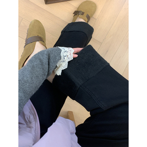 黑色直筒牛仔裤女秋冬加绒胖妹妹mm高腰宽松显瘦梨形身材阔腿裤子