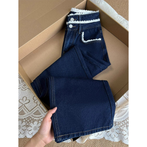 蓝色直筒牛仔裤女冬季新款大码胖妹妹mm梨形身材裤子阔腿直筒长裤