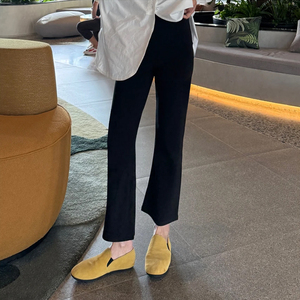 黑色休闲喇叭裤女春季新款胖mm大码梨型身材直筒弹力西装微喇裤子