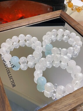 030天然水晶手链 白幽灵水晶手串DIY 原创小众设计水晶手串