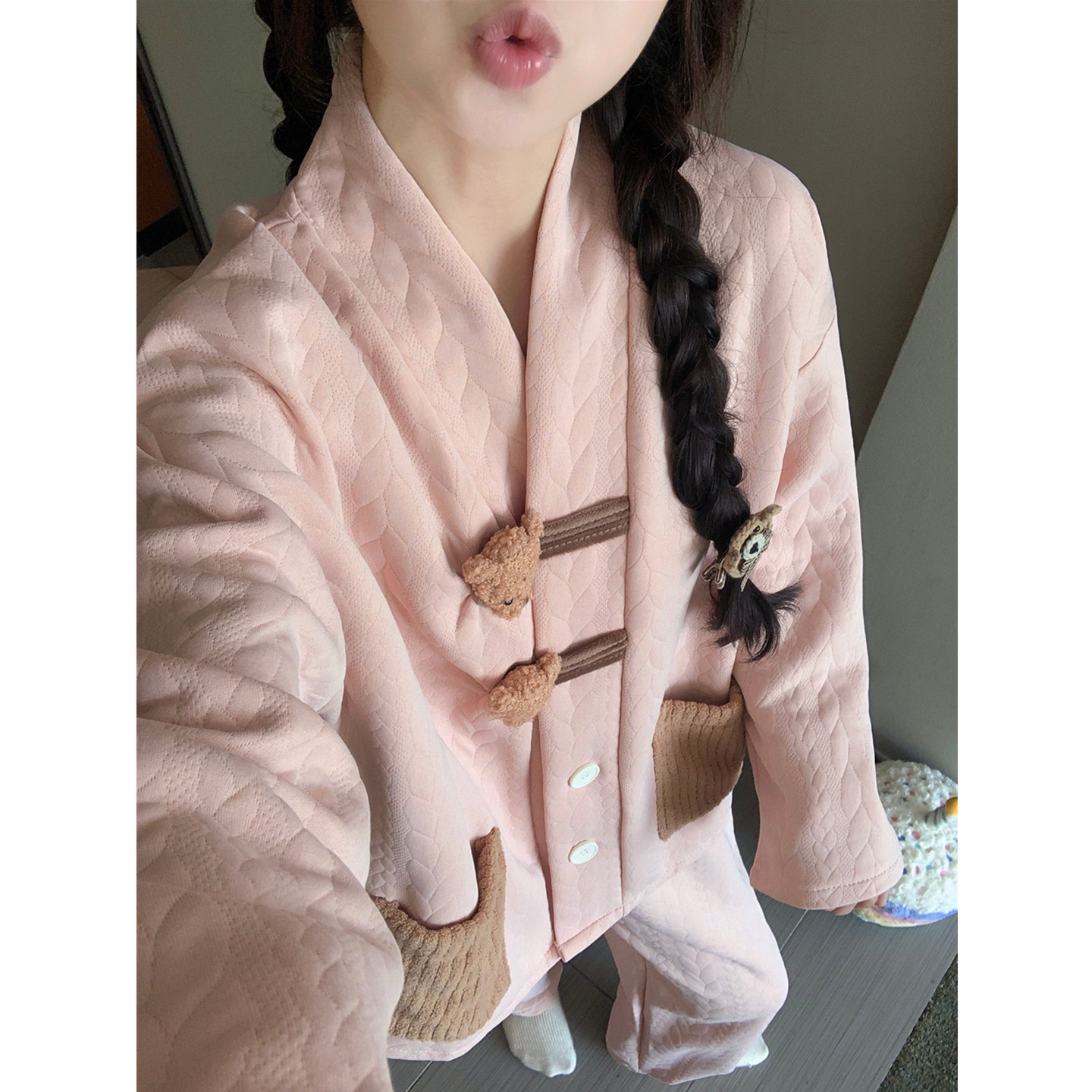 空气棉夹层加厚睡衣女秋冬季小熊