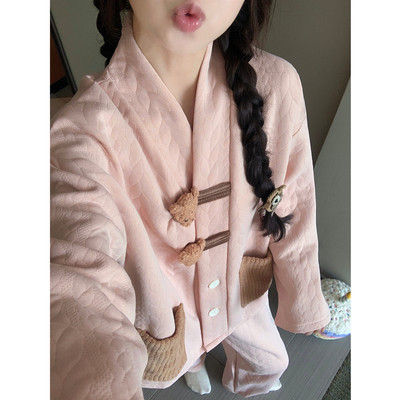 空气棉夹层加厚睡衣女秋冬季小熊