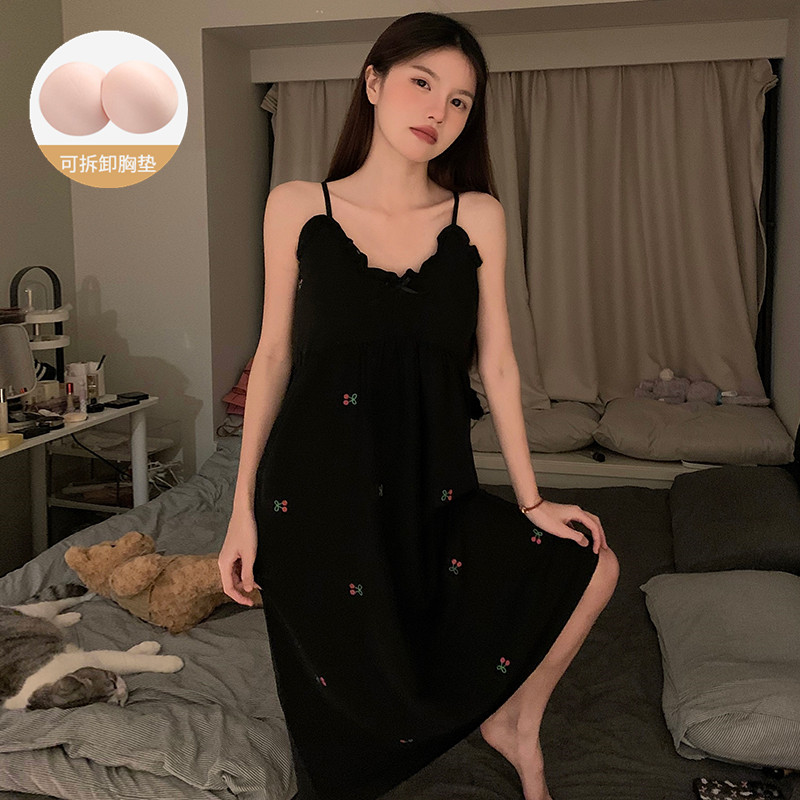 带胸垫吊带睡裙女夏季云朵棉樱桃