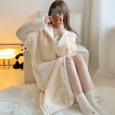 高级感连帽睡袍珊瑚绒加厚保暖