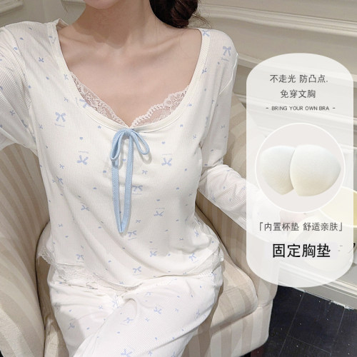 睡衣女春秋款莫代尔性感带胸垫