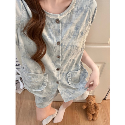 高级感带胸垫短袖睡衣女韩系花边