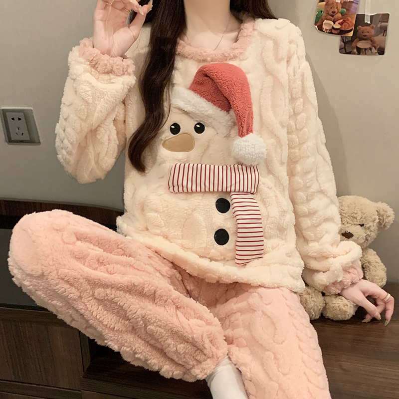 珊瑚绒睡衣女冬季加厚保暖法兰绒