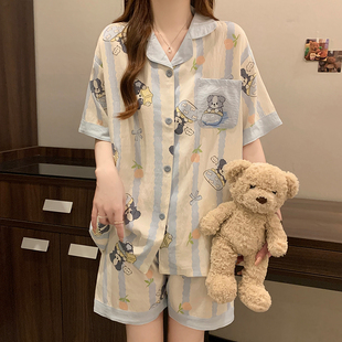 短裤 条纹小狗睡衣女款 可爱卡通短袖 夏季 夏天家居服 云朵棉2025新款