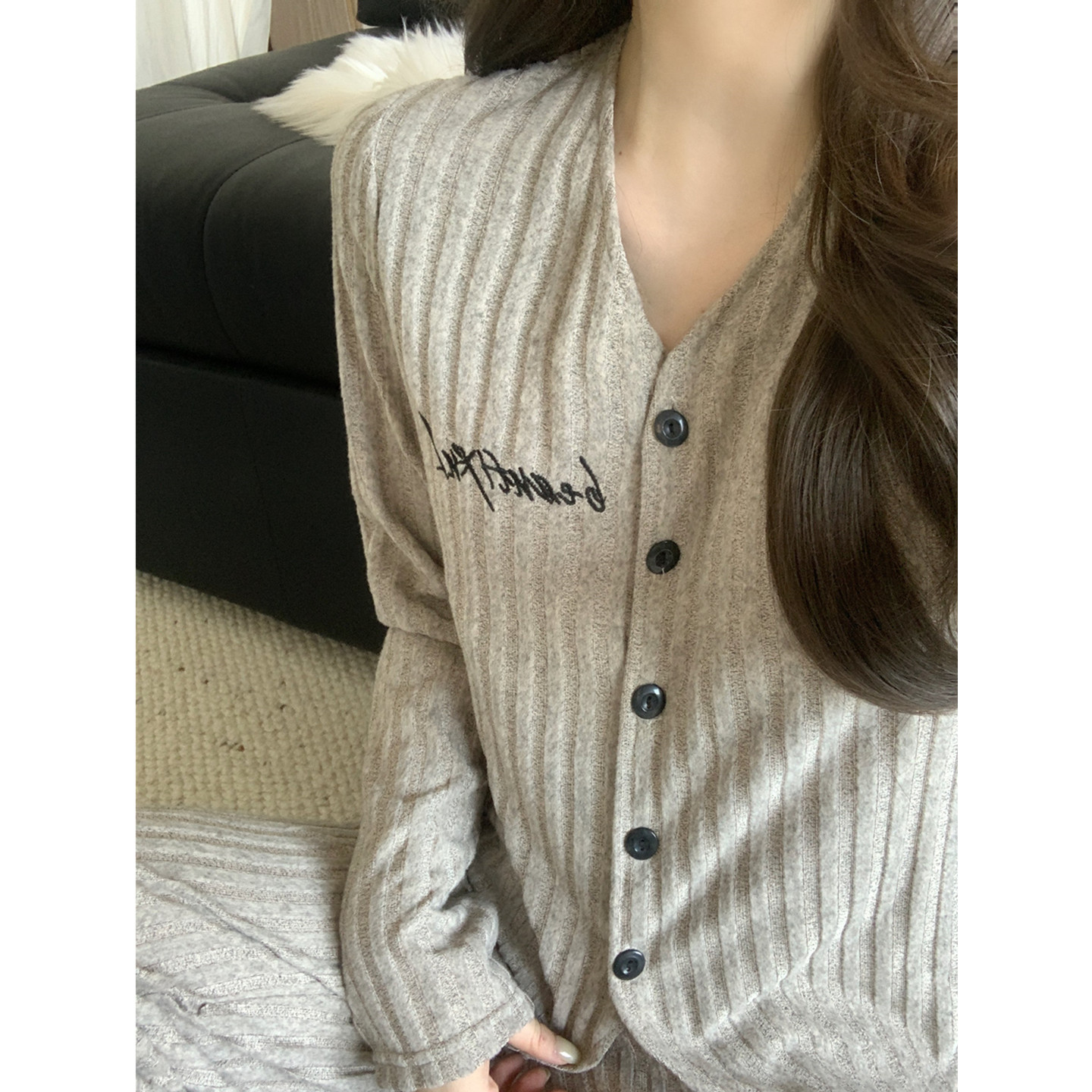 高级感睡衣女秋冬加厚羊绒带胸垫