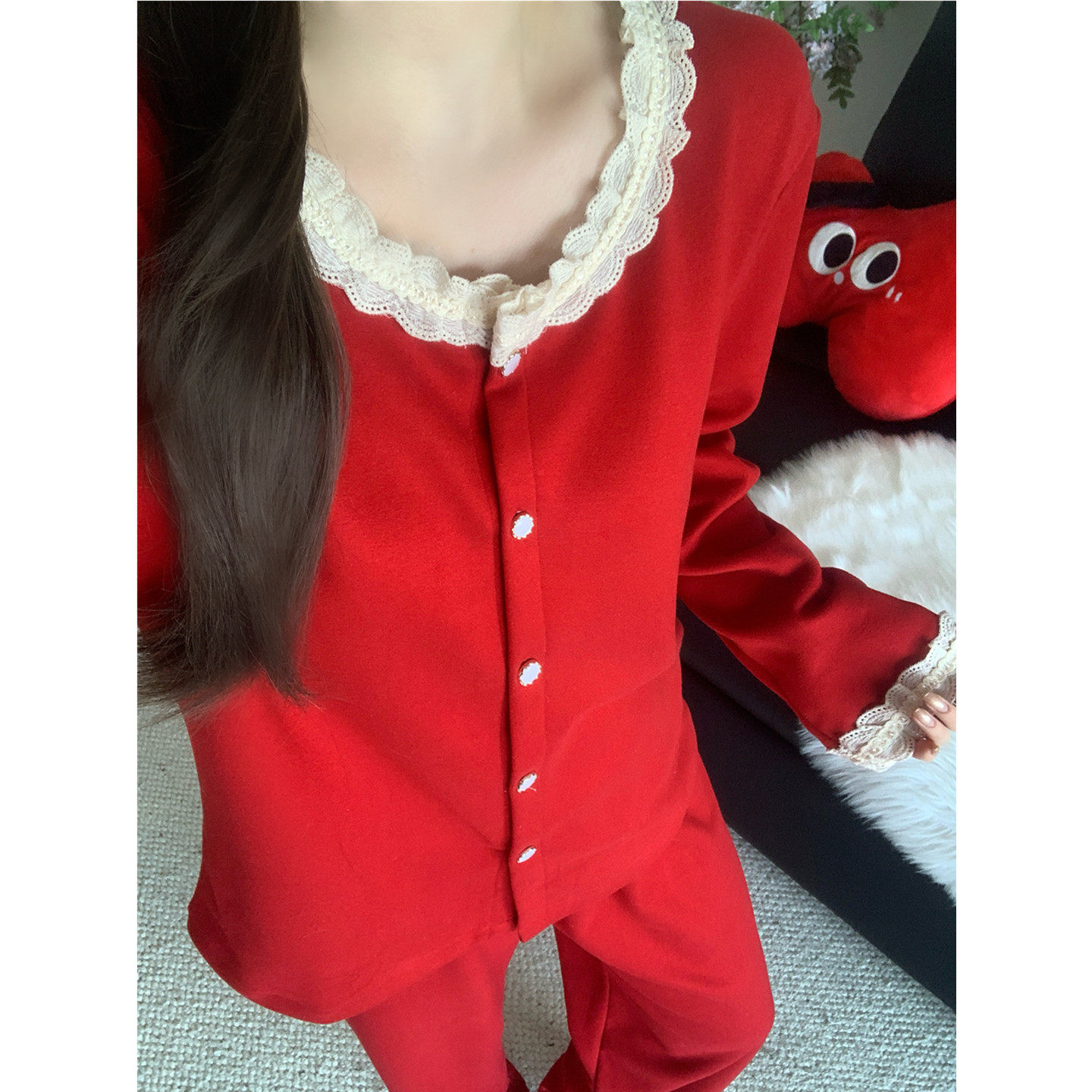 红色本命年羊毛绒睡衣女款秋冬季新年结婚加厚保暖长袖家居服套装,女士内衣/男士内衣/家居服,睡衣/家居服套装,淘宝优惠券,粉丝福利购,淘宝优惠卷