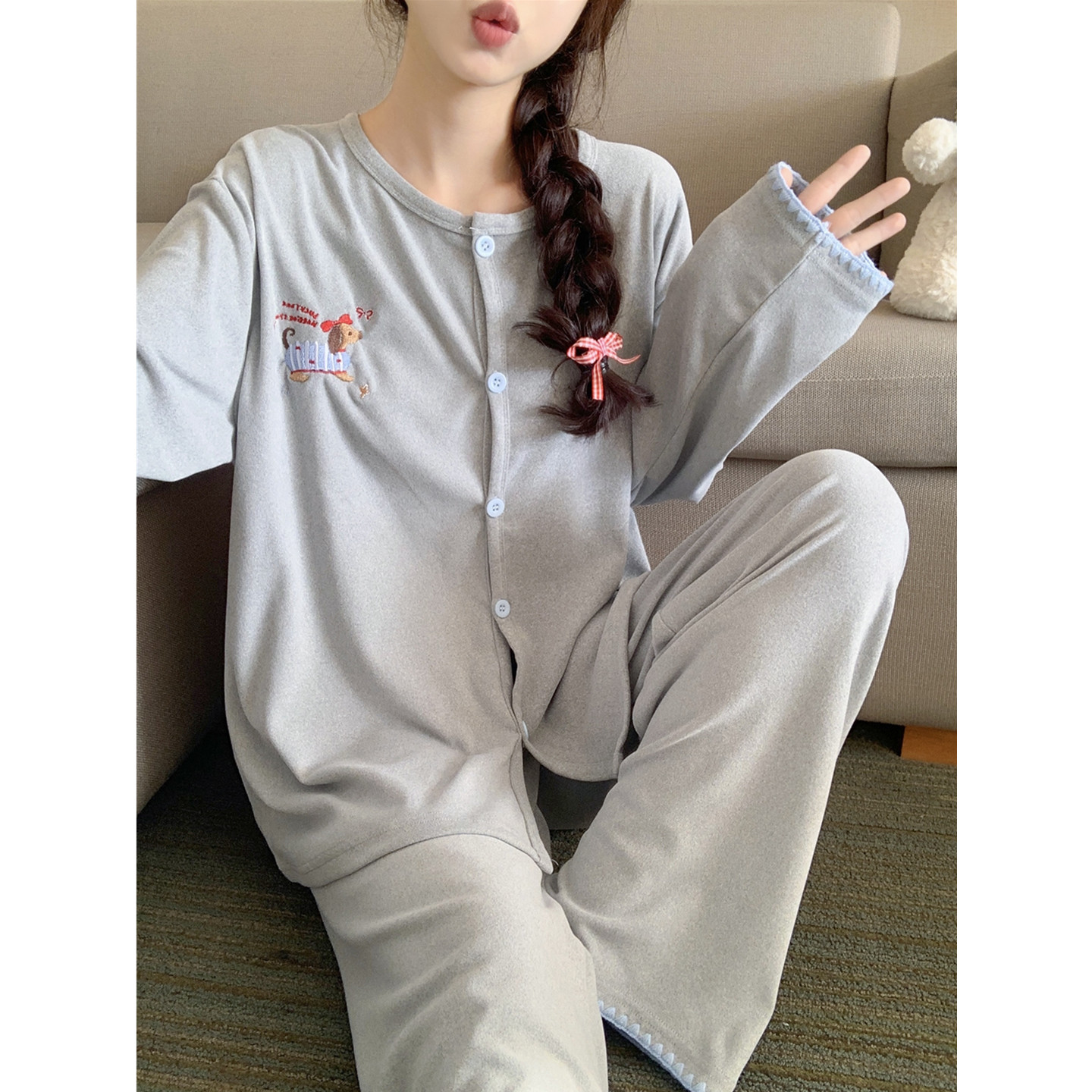 德绒睡衣女秋冬季加厚保暖套装