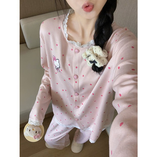 海岛绒睡衣女款秋冬季2025新款高级感波点KT猫加厚保暖家居服套装