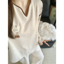 套装 简约V领加厚保暖长袖 家居服 2025新款 高级感羊绒睡衣女秋冬季