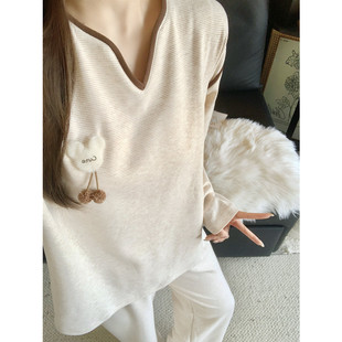 高级感羊绒睡衣女秋冬季2025新款简约V领加厚保暖长袖套装家居服