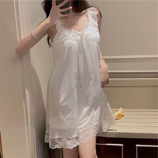 夏季 纯欲风吊带连衣睡裙女带胸垫2025年新款 性感蕾丝花边家居衣服