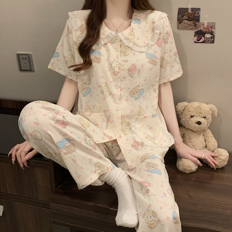 mikko睡衣女款夏带胸垫短袖长裤