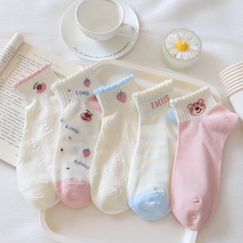 儿童袜子透气卡通粉色草莓女童短袜夏季薄款大童女孩学生网眼可爱,童装/婴儿装/亲子装,儿童袜子(0-16岁),淘宝优惠券,粉丝福利购,淘宝优惠卷