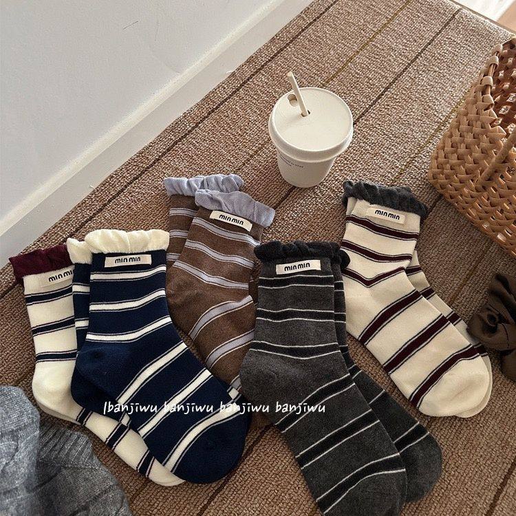 女童袜子春秋新款条纹撞色布标字母儿童袜子韩系泡泡口中筒袜棉袜,童装/婴儿装/亲子装,儿童袜子(0-16岁),淘宝优惠券,粉丝福利购,淘宝优惠卷