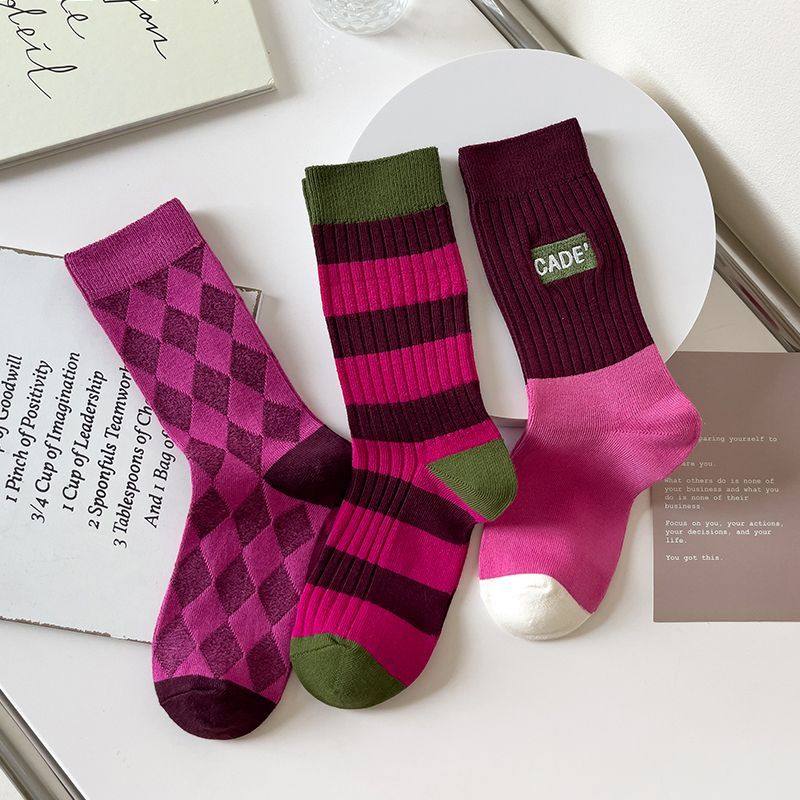 儿童袜子春秋新款韩版条纹玫红色条纹袜子女童中筒袜ins潮袜堆堆,童装/婴儿装/亲子装,儿童袜子(0-16岁),淘宝优惠券,粉丝福利购,淘宝优惠卷