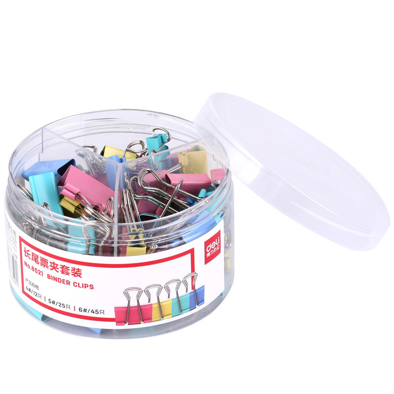 델리 8521 컬러 롱테일 클립 폴더 혼합 소형 페타 클립 크기 혼합 세트 금속 철제 티켓 클립