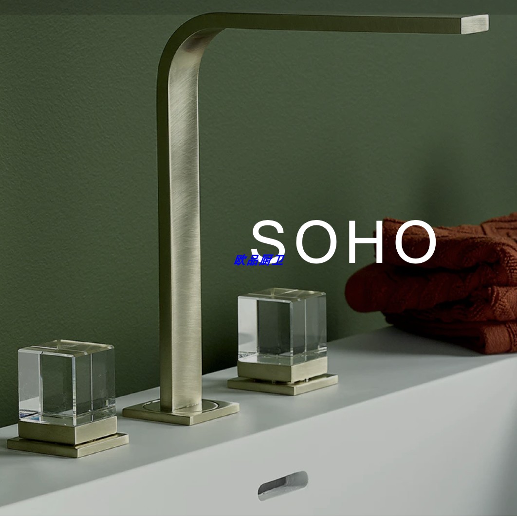 法国thg soho欧式极简风格镀铬镀金镍三孔双把面盆龙头g5e-151