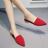 女鞋 欧洲站2025春夏新款 平底鞋 时尚 马毛尖头包头低跟平跟拖鞋 凉鞋