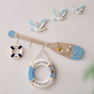 地中海风格复古做旧80CM船桨挂钩墙面装饰挂件儿童房客餐厅背景墙