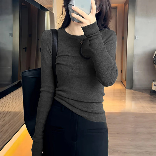 秋冬新款圆领针织长袖T恤女