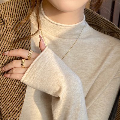 羊毛半高领内搭卷边洋气针织上衣