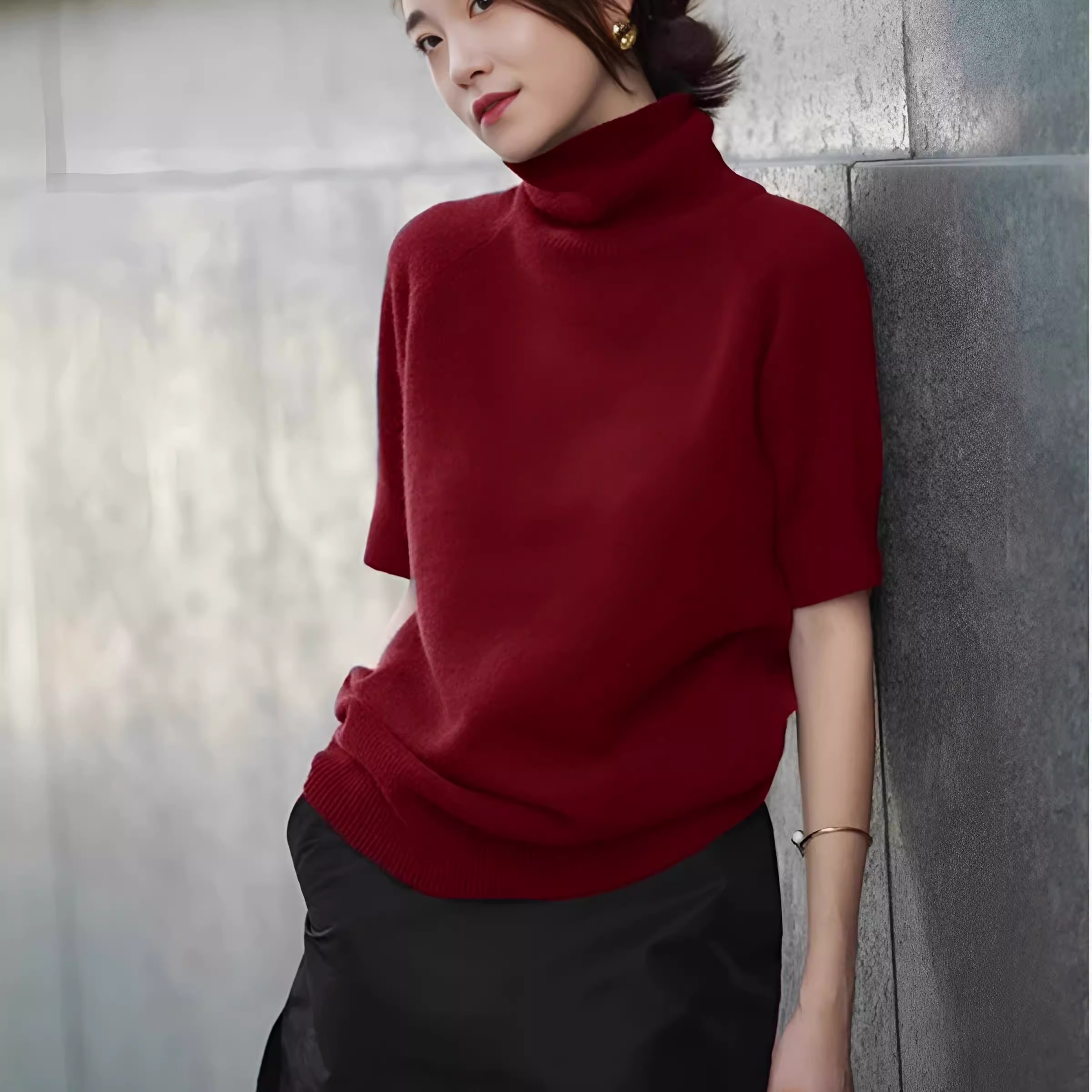 软糯秋冬格雷系法式气质针织上衣