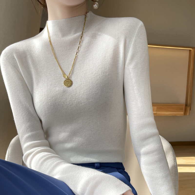 2025秋冬新款上衣半高领紧身打底衫女洋气内搭针织衫紧身中领毛衣