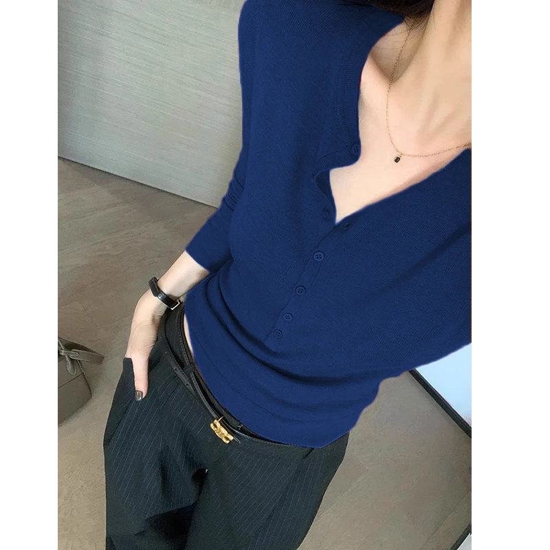 法式羊毛半开领针织打底衫毛衣女