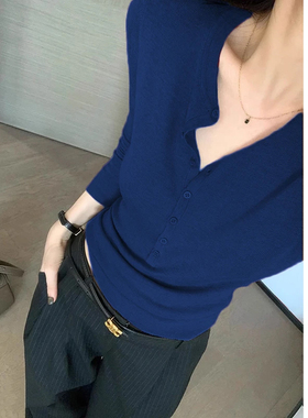 2026早秋新款法式羊毛半开领针织打底衫毛衣女复古高级感修身上衣