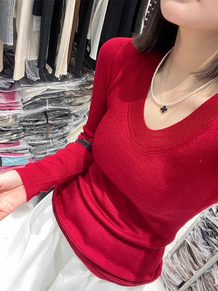 羊毛U领内搭针织打底衫