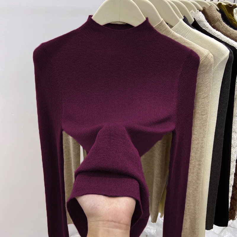 2025秋冬新款半高领针织衫女修身软糯毛衣羊毛内搭简约打底衫上衣,女装/女士精品,毛针织衫,淘宝优惠券,粉丝福利购,淘宝优惠卷