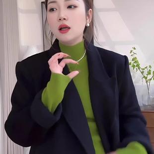 欧货牛油果绿2026新款女士修身半高领内搭弹力洋气显瘦冬季针织衫