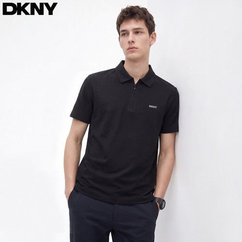 DKNY唐可娜儿半拉链短袖POLO衫男