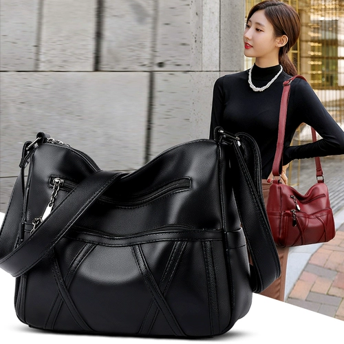 Вместительная и большая сумка на одно плечо, из натуральной кожи, для среднего возраста