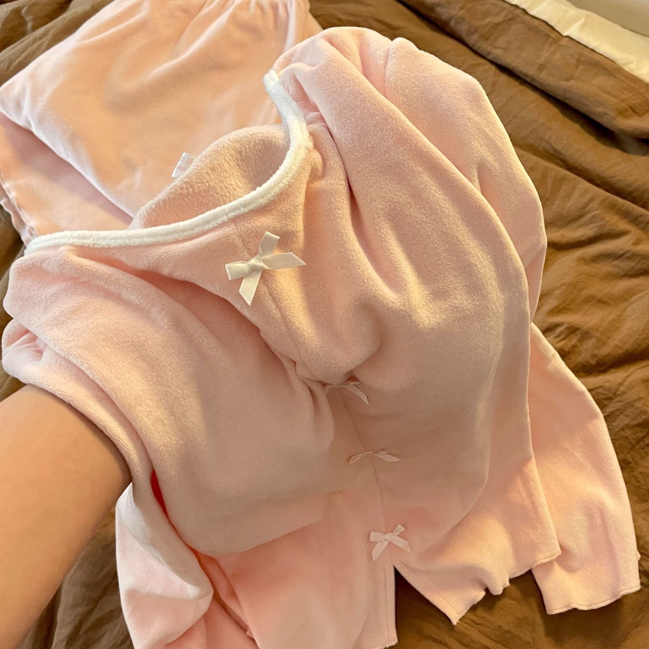 韩系甜美风粉色长袖长裤睡衣女款春秋冬德绒保暖绒家居服薄绒套装