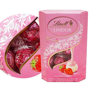 Lindt瑞士莲软心丝滑草莓奶油白巧克力200克 年货送礼休闲零食