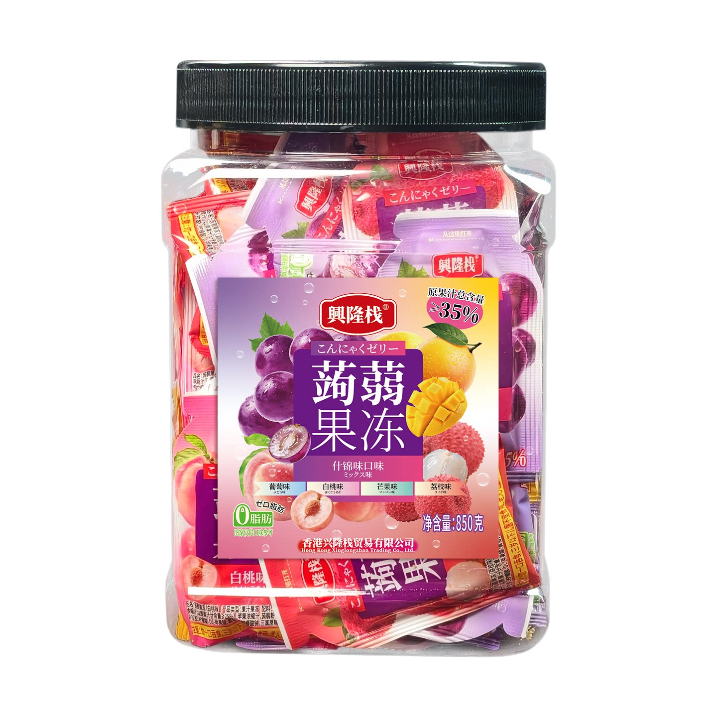兴隆栈蒟蒻果冻0脂零食品可吸布丁白桃葡萄芒果荔枝混合口味罐装