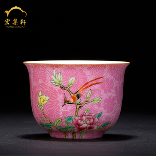 景德镇陶瓷功夫茶具手绘扒花描金粉彩花鸟品茗杯小茶杯主人杯单杯