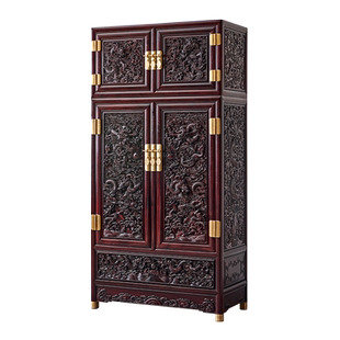 赞比亚血檀衣橱柜中式雕花大衣柜非洲小叶紫檀储物柜实木衣柜婚房