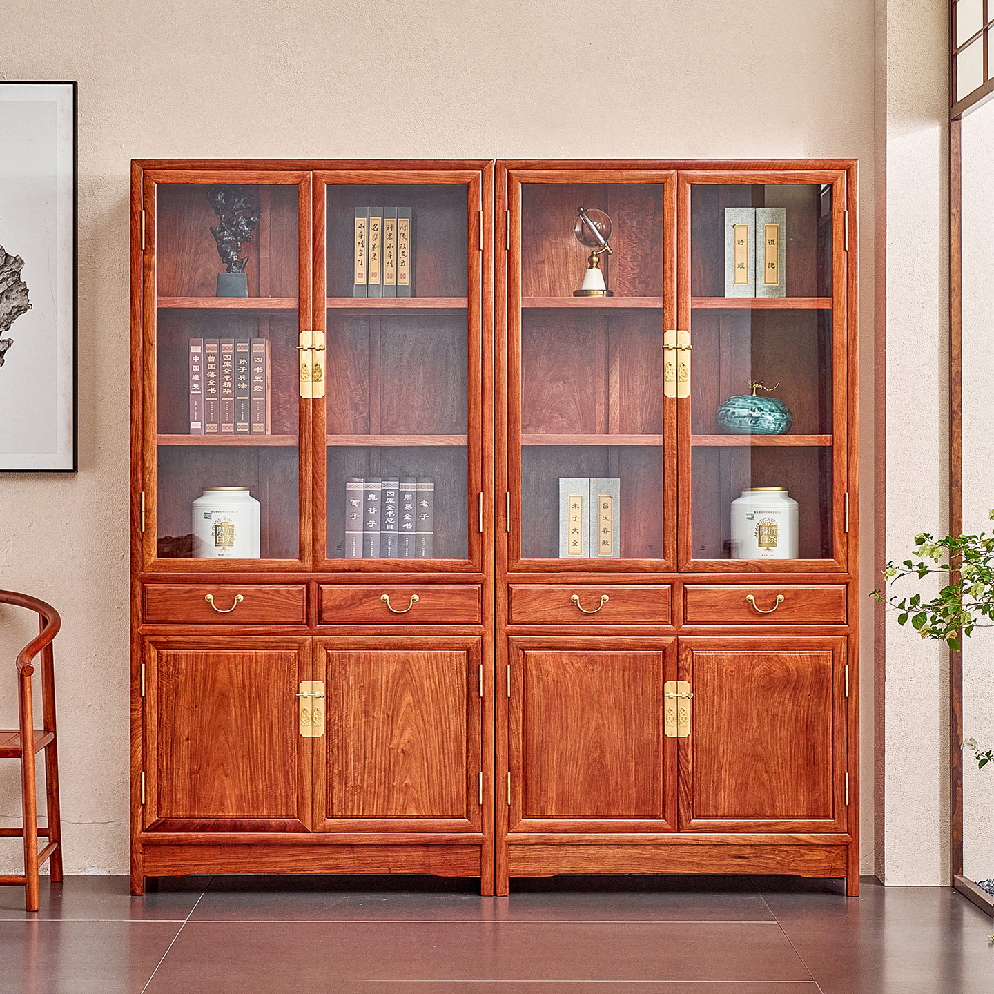 宋韵非洲花梨木明式素面书柜