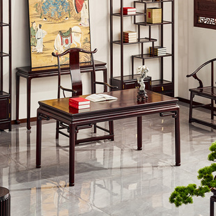 赞比亚血檀办公桌全实木写字台新中式书桌圆腿非洲小叶紫檀书法桌