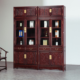 赞比亚血檀书橱柜全实木中式 非洲小叶紫檀书房置物柜红木书柜顶箱