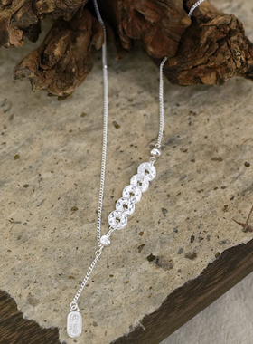 足银999五帝钱碎碎冰项链女锁骨